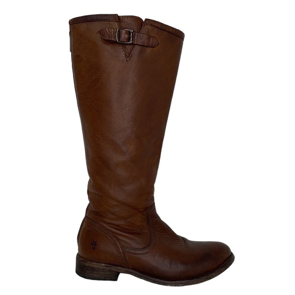Frye Riding Boots Tall Equestrian Leather Buckle Zip Brown Size 6 - Picture 1 of 13